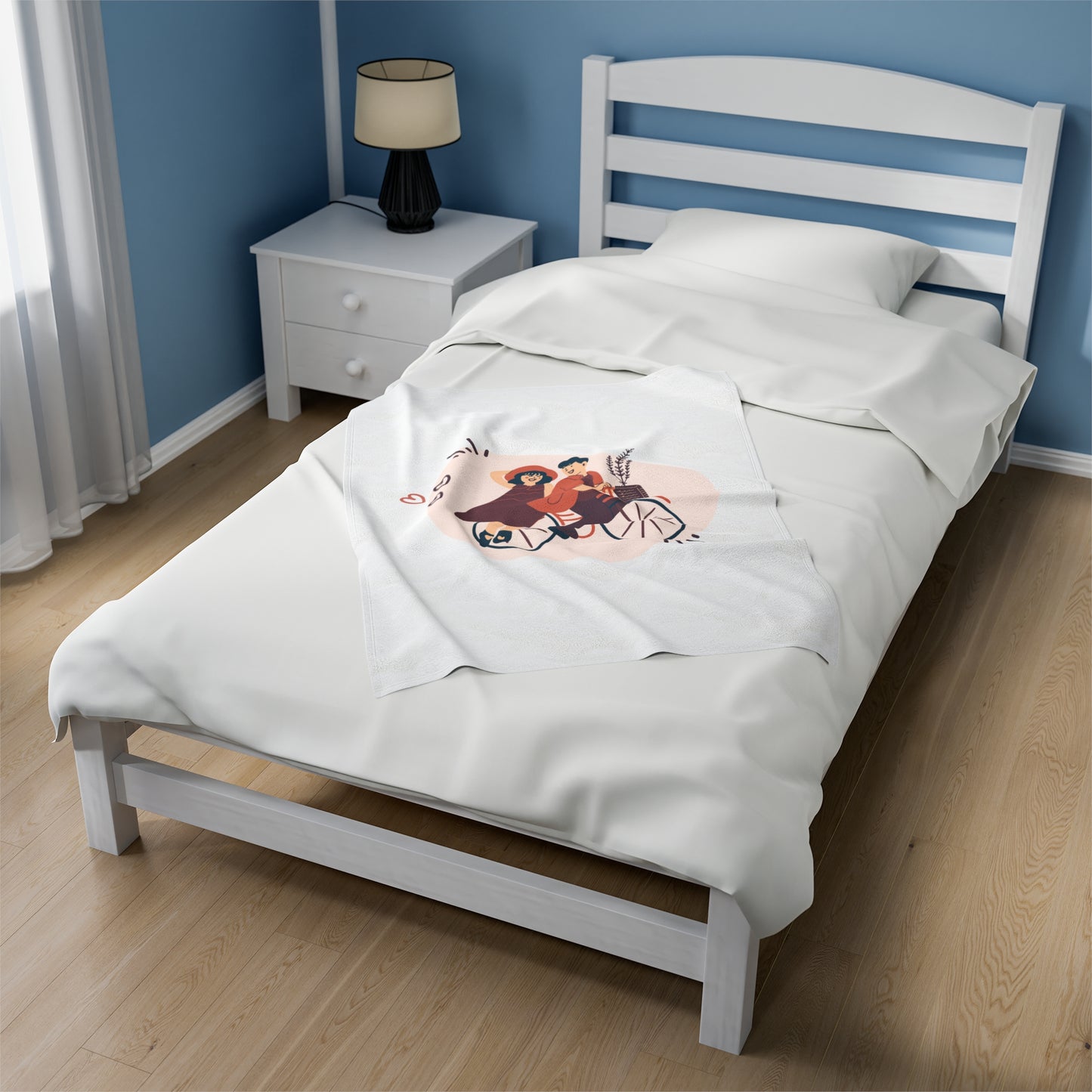 Couple on Cycle Printed Velveteen Plush Blanket