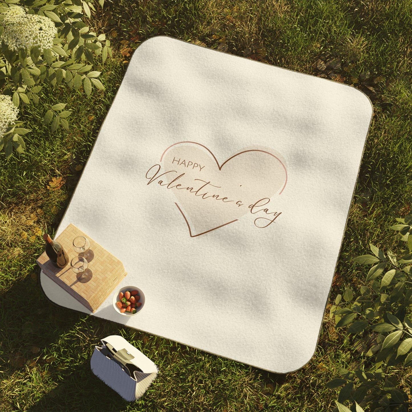 Happy Valentine inside Heart Picnic Blanket for Valentine Day