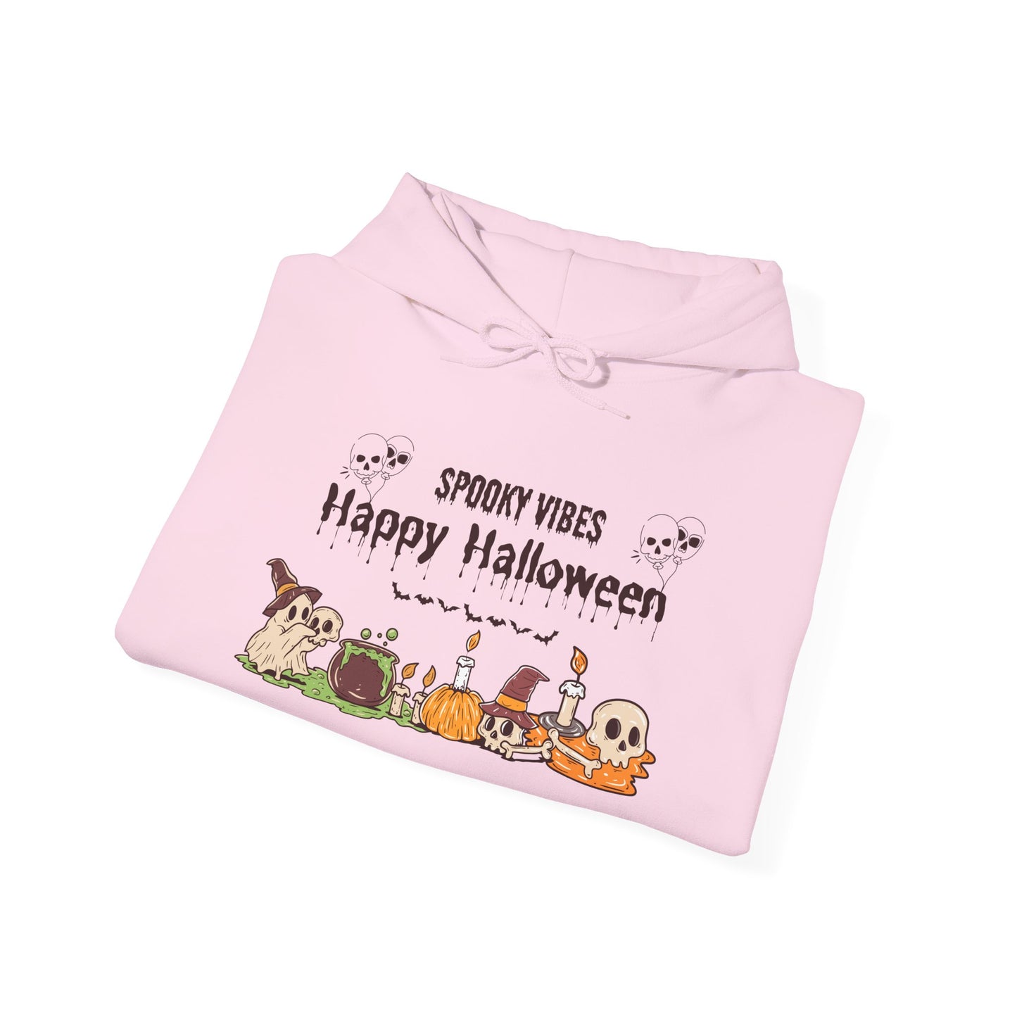 Spooky Vibes” Halloween Hoodie – Ghosts, Cauldrons & Cozy Curses