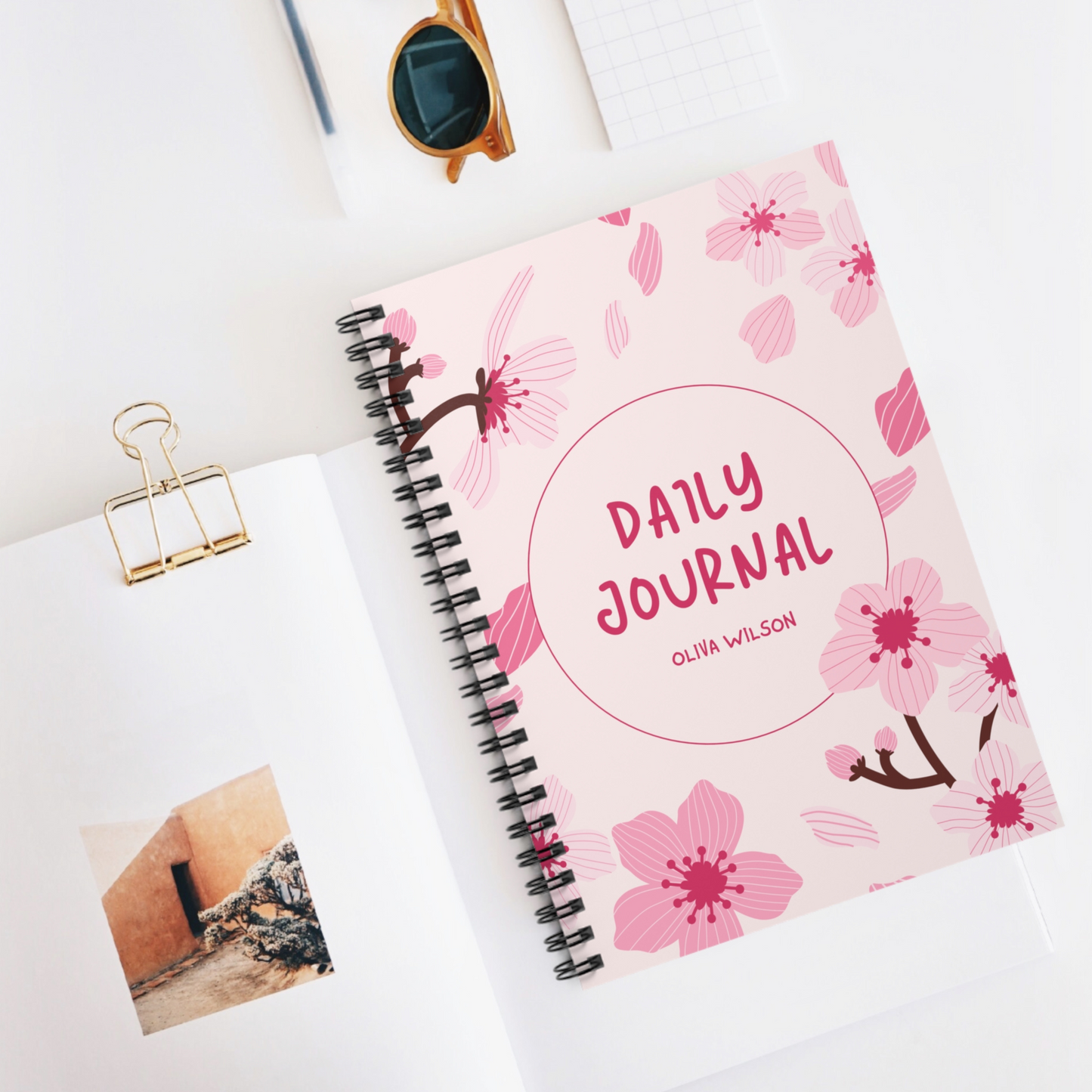 Elegant Blue Butterfly Spiral Notebook, Aesthetic Journal for Women & Teens, Glitter Design, Ruled Line, Inspirational Stationery Gift