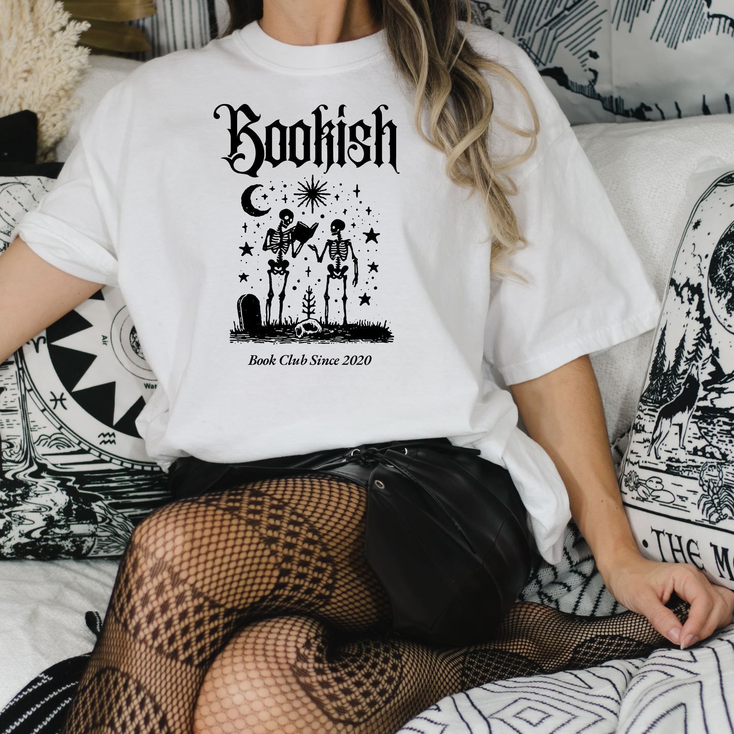 Bookish Skeleton T-Shirt – Gothic Book Club Graphic Tee for Readers