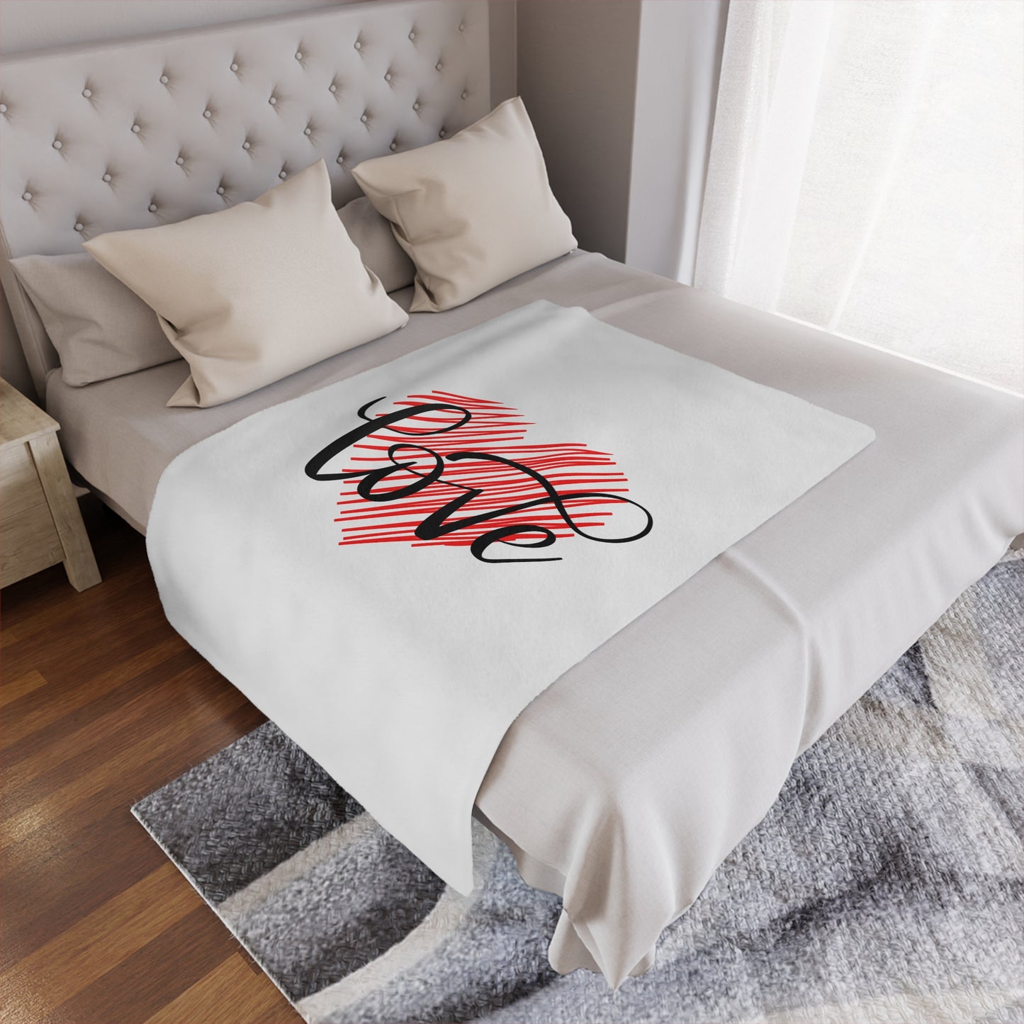 Love inside Heart Printed Valentine Minky Blanket, Black & Red