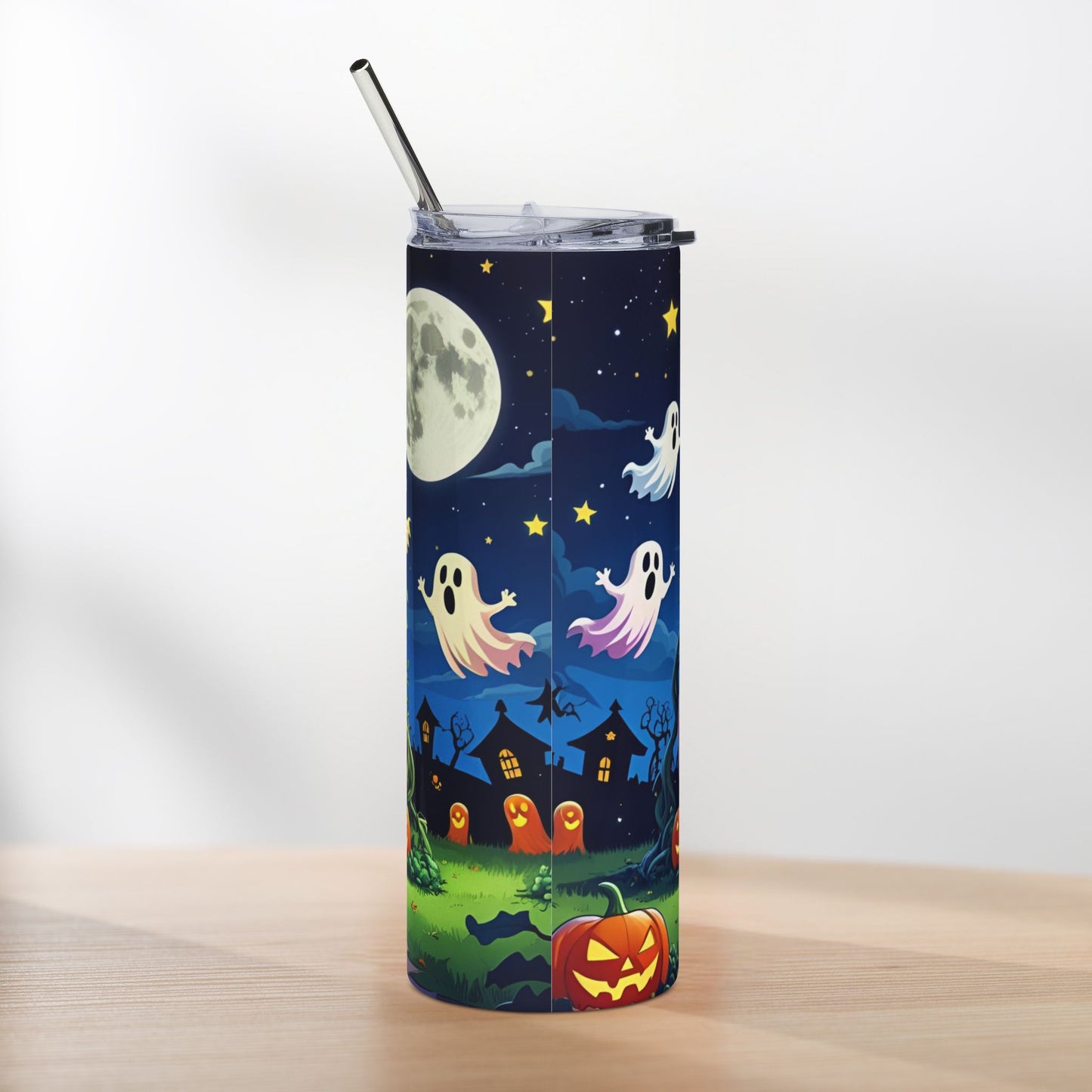 Pumpkin House Halloween Tumbler – Whimsical Night Garden Design