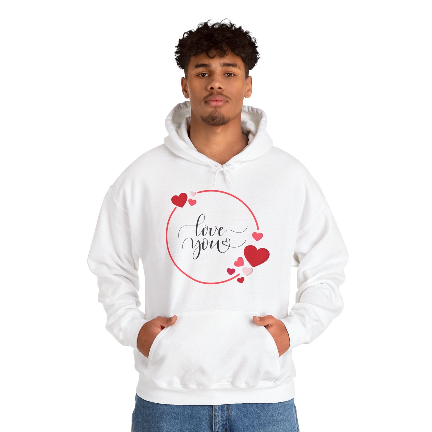 Love You with Hearts Printed Unisex Heavy Blend™ Hooded Sweatshirt, For Him & Her