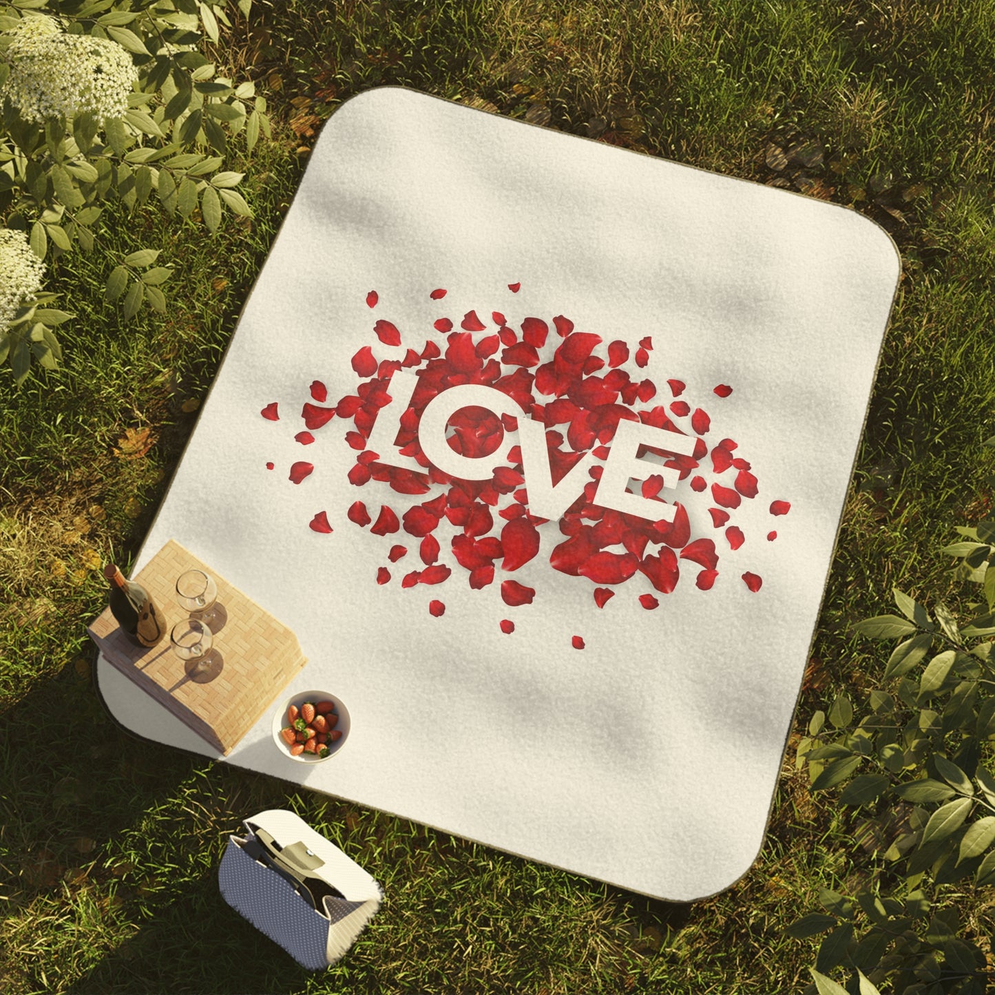 Love with Heart made of Flowers Printed Picnic Blanket for Valenitne Day