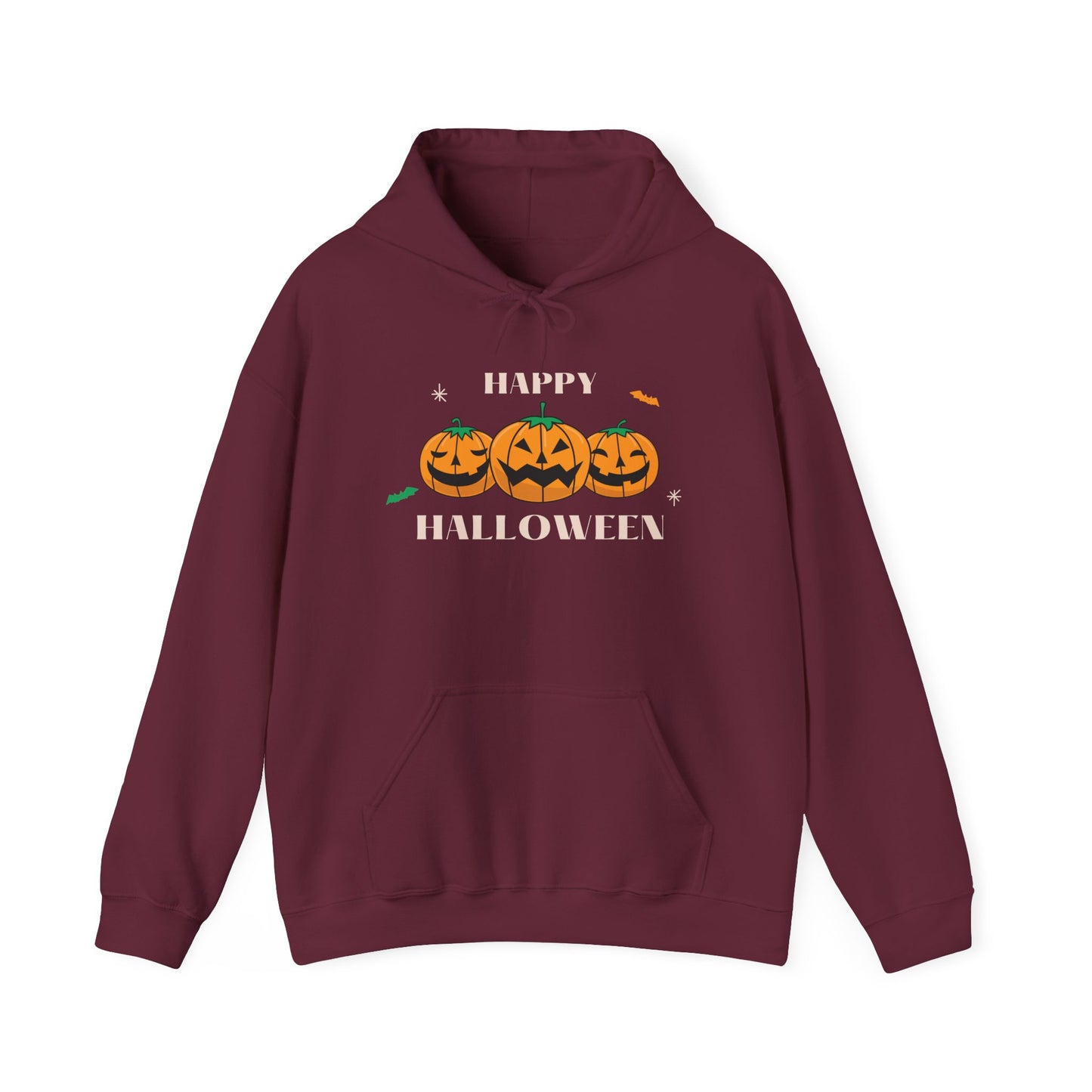 Happy Halloween" Pumpkin Trio Hoodie – Festive & Cozy for Spooky Season