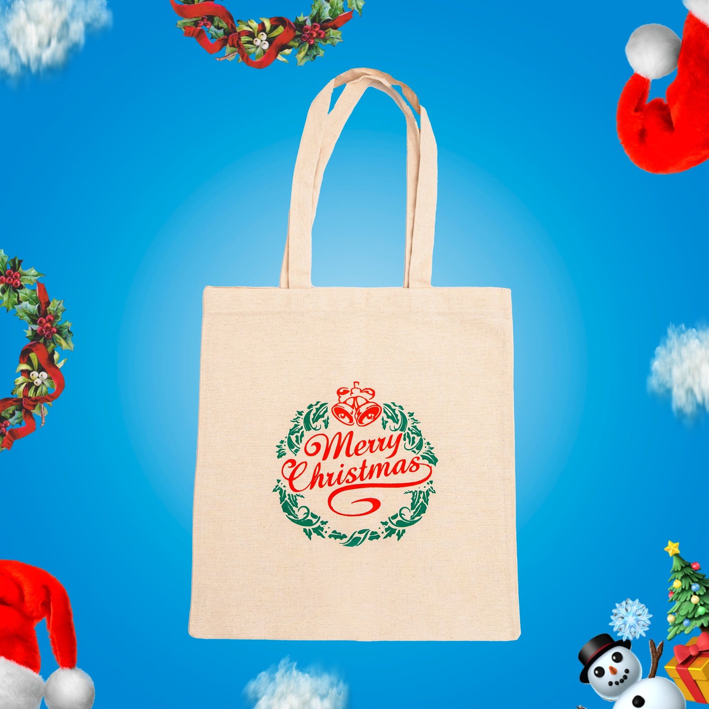 Pack Of 2 Reusable Canvas Christmas Tote Bags With Long Handle