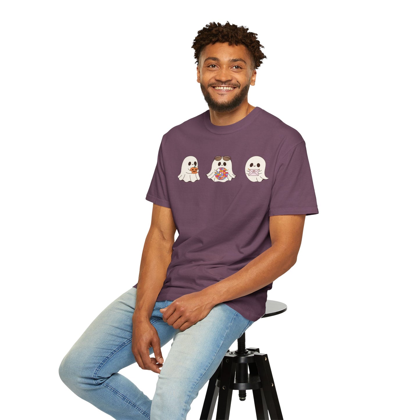 Three Cute Ghosts with Pumpkin, Trick or Treat Party Outfit – October Holiday Shirt