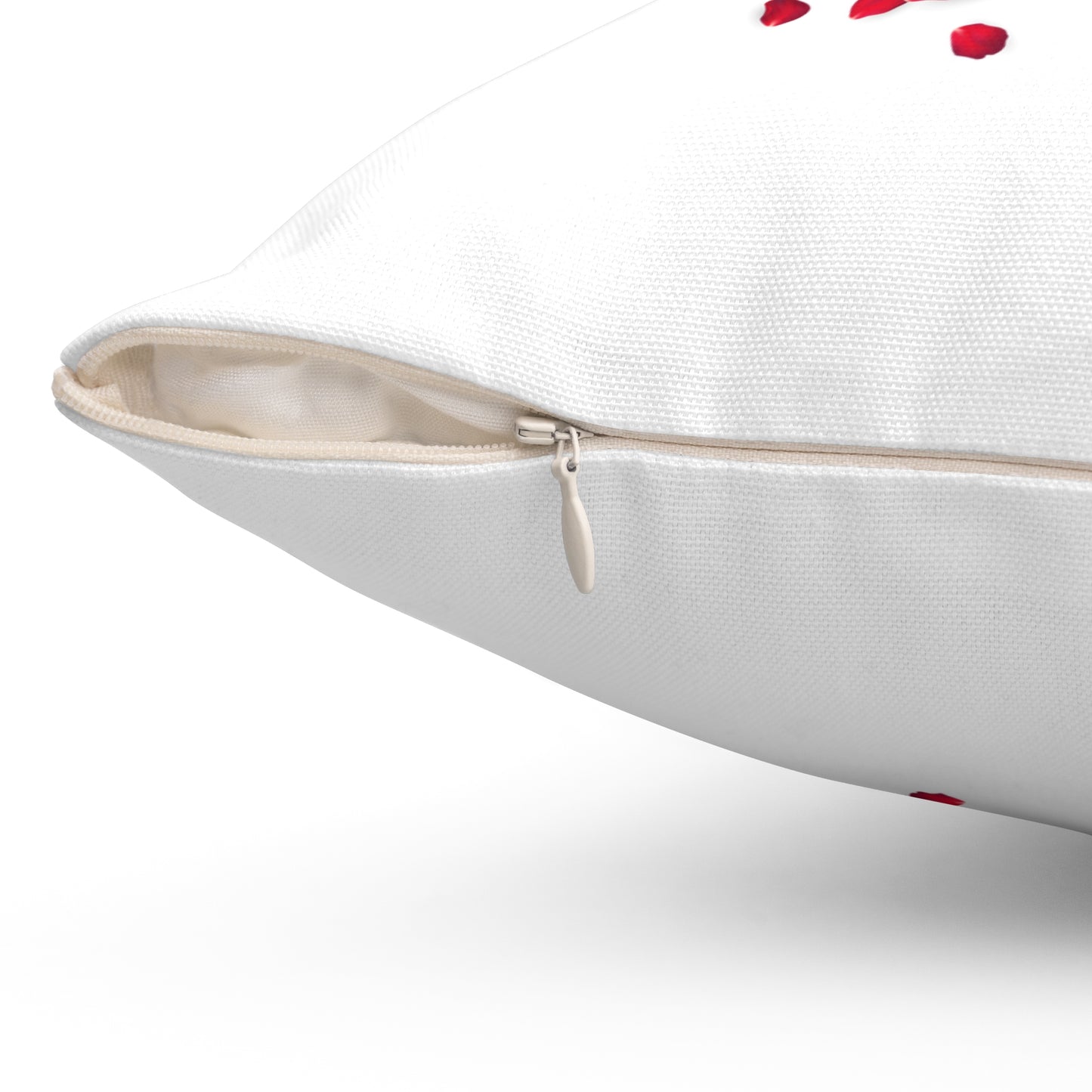 Romantic Throw Pillow with Red Rose Petals and LOVE Typography – Double-Sided Print