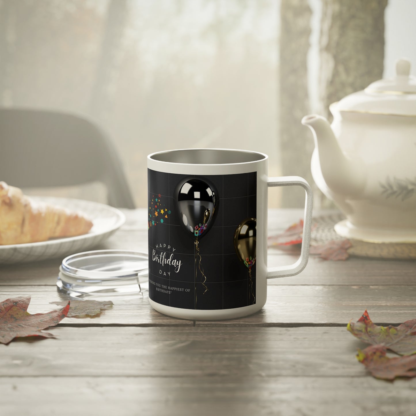 Birthday Coffee Mug, Insulated Travel Mug, 10 oz, Happy Birthday Printed Coffee Mug