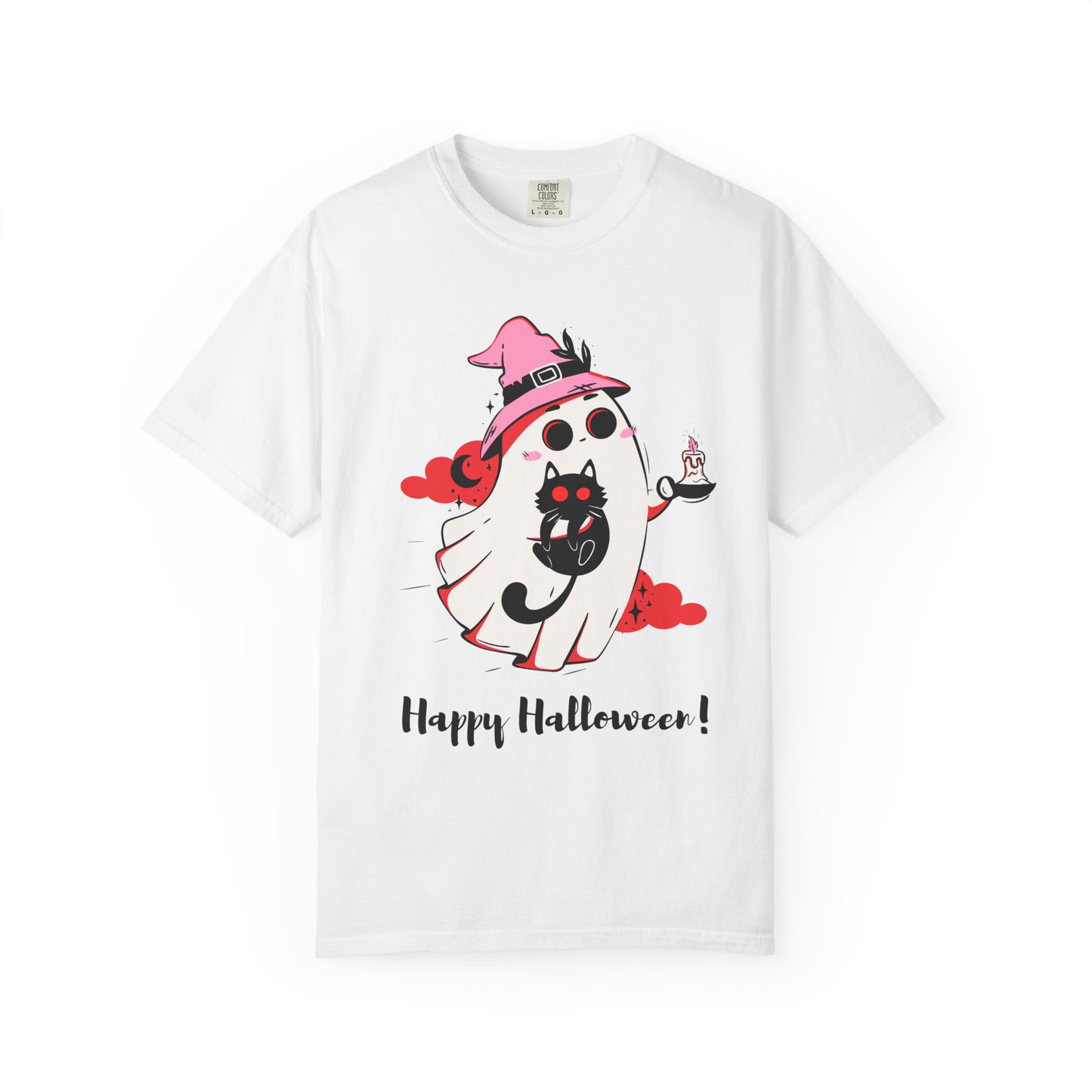 Ghostly Glam T-Shirt - Witchy Whimsy with Cat Companion