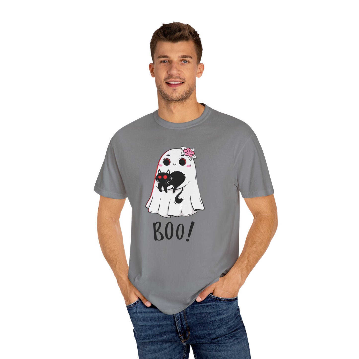 BOO Buddies Tee – Ghost & Cat Duo with Floral Charm