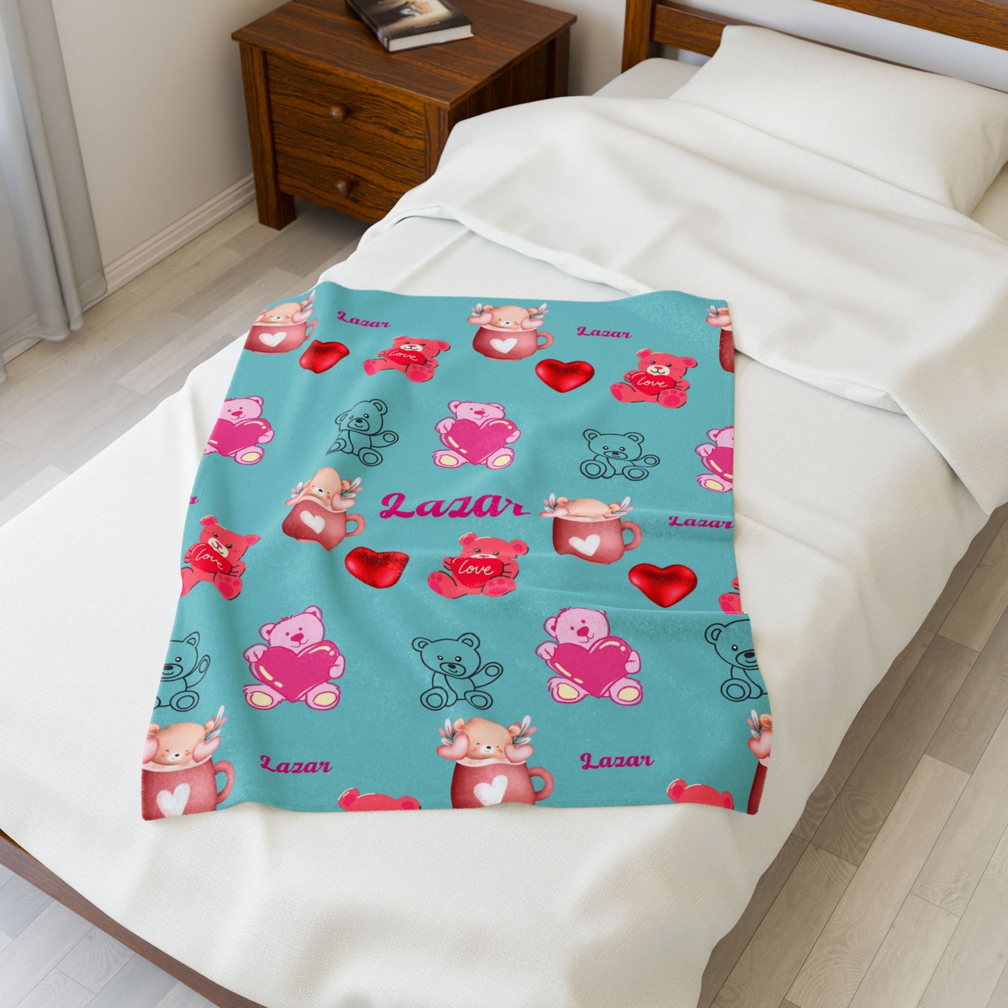 Personalized Teddy Bear Plush Blanket for Toddlers - Cute and Cozy Baby Shower Gift
