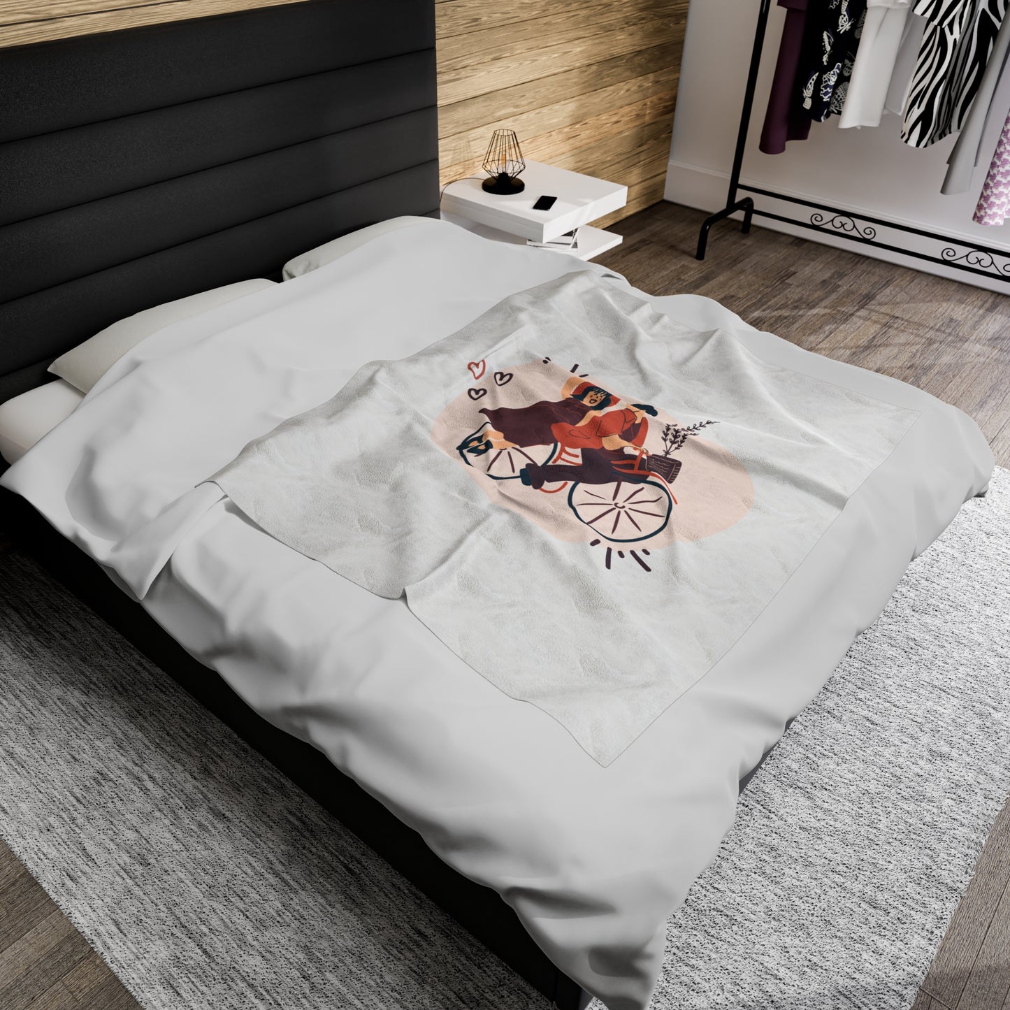 Couple on Cycle Printed Velveteen Plush Blanket