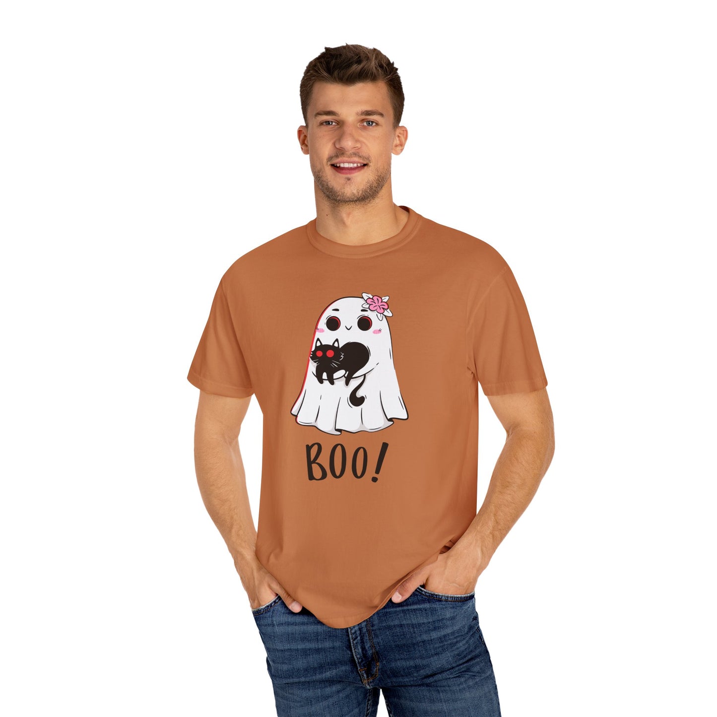 BOO Buddies Tee – Ghost & Cat Duo with Floral Charm