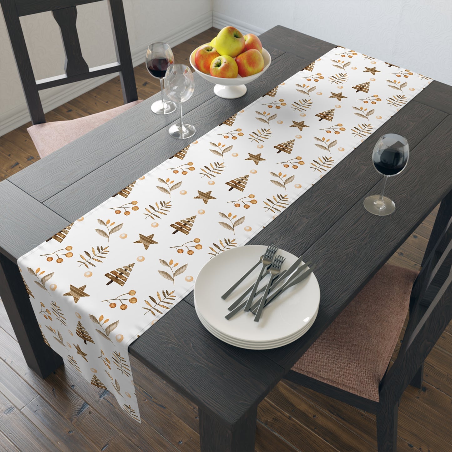Brown Christmas Tree Pattern Table Runner – Minimalist Holiday Decor