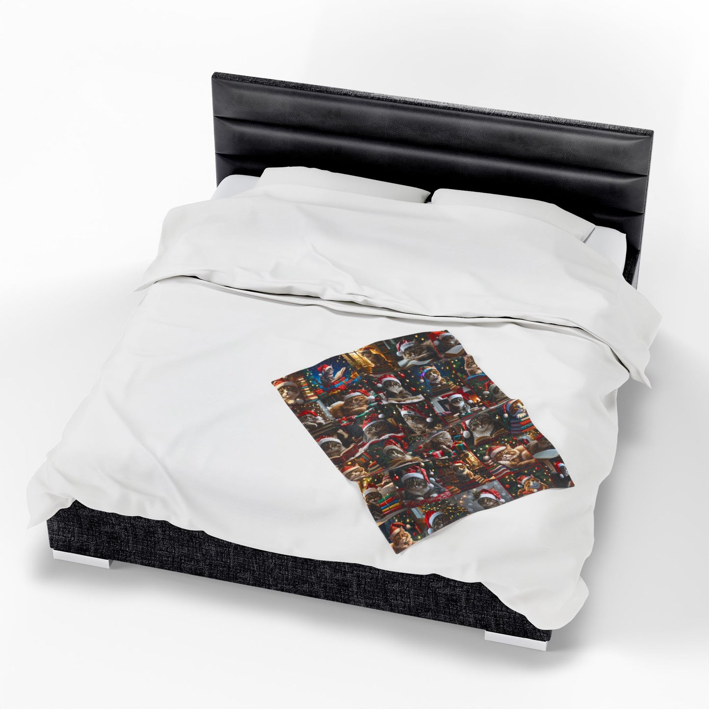 Christmas Cats Reading Blanket, Velveteen Plush Holiday Throw with Santa Hat Kitties & Books