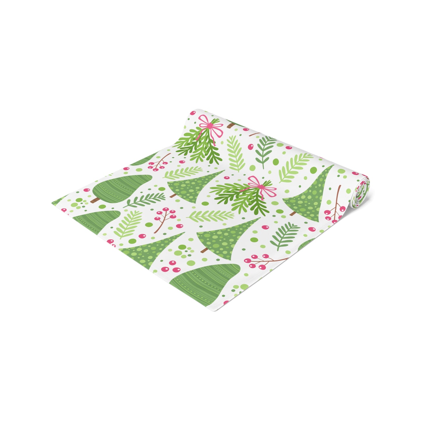 Festive Green Tree and Berry Pattern Wrapping Paper with Nature Motifs