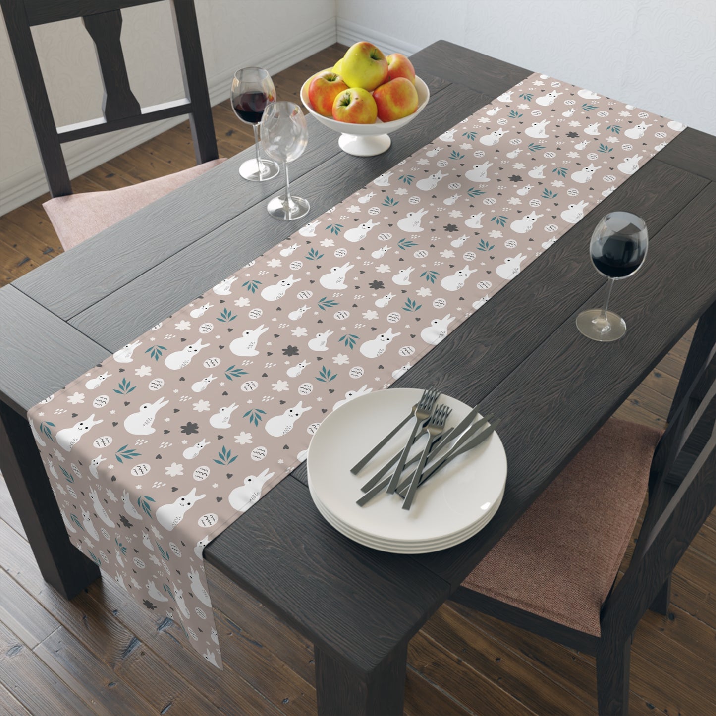 Beige Easter Bunny Table Runner – Whimsical Spring Dining Decor
