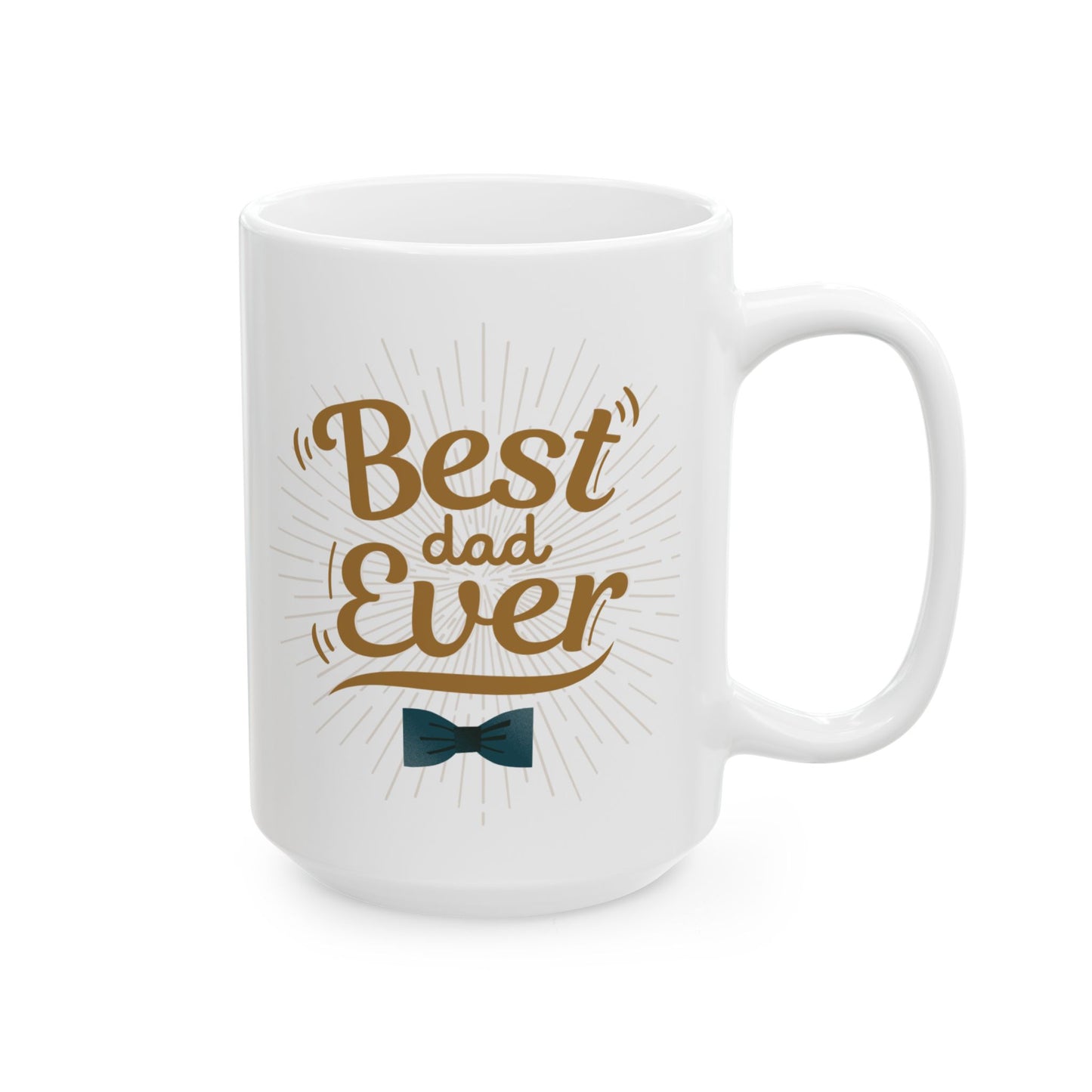 Best Dad Ever Mug – Elegant Sunburst Coffee Cup with Blue Bow Tie Design, 11oz & 15oz