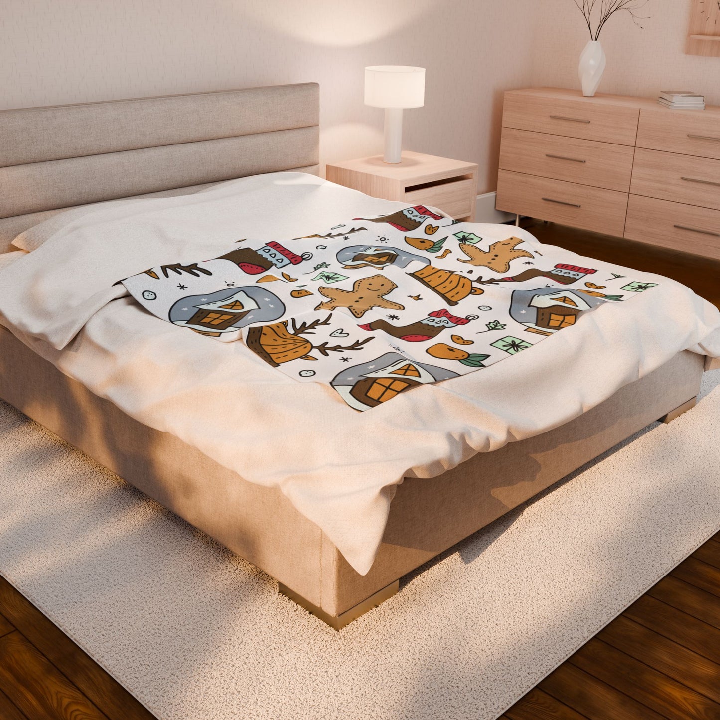 Velveteen Plush Blanket - Gingerbread & Snow Globe Festive Holiday Throw