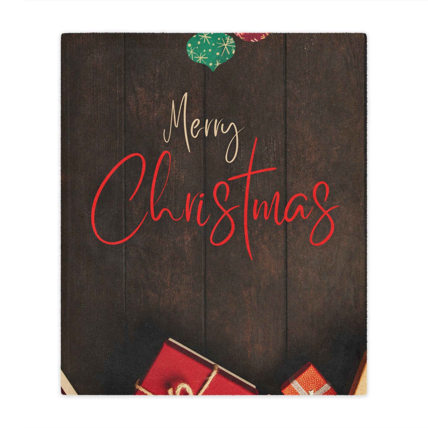 Merry Christmas Printed Velveteen Minky Blanket, Coffee