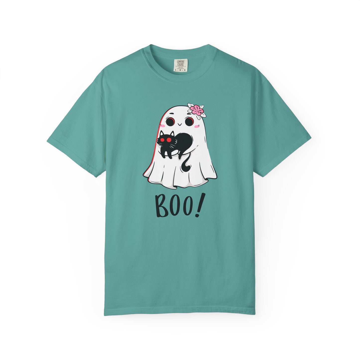 BOO Buddies Tee – Ghost & Cat Duo with Floral Charm