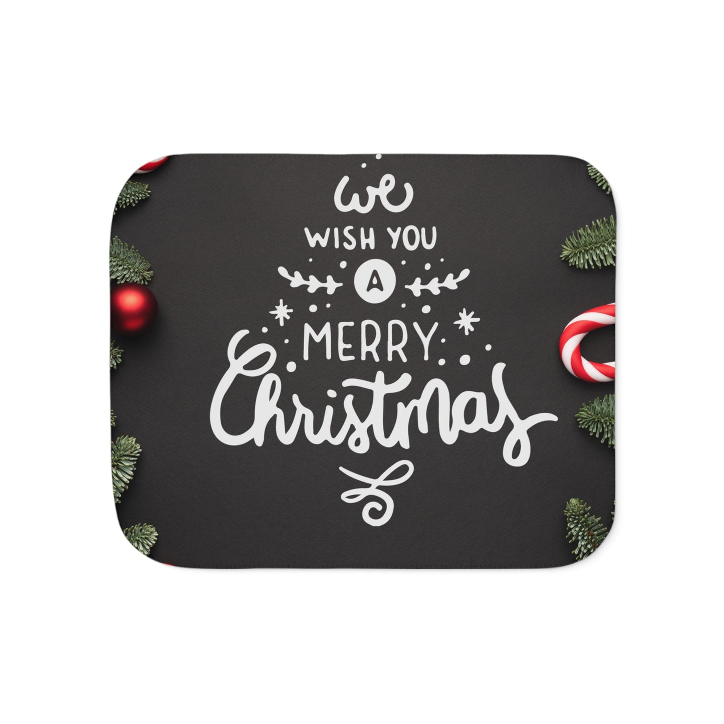 Wish You Merry Christmas in Black Printed Sherpa Blanket