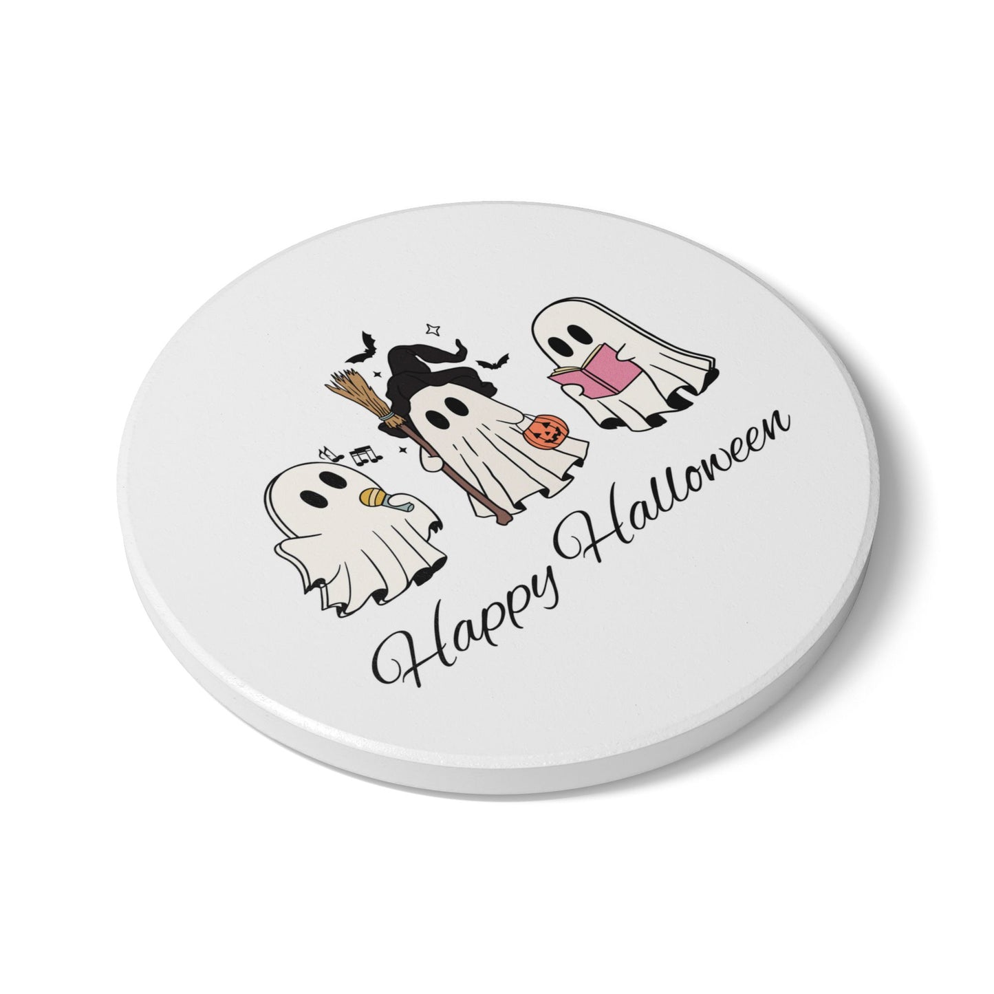 Happy Halloween Ceramic Coaster with Cute Cartoon Ghosts