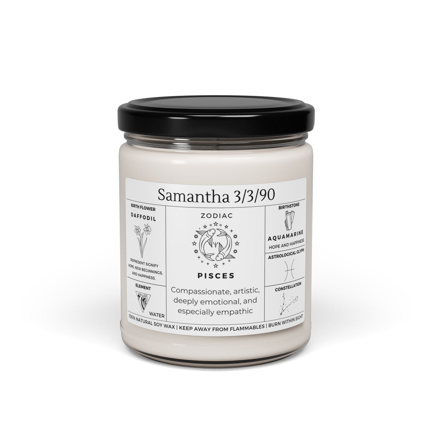 Birthday Tribute with Floral & Zodiac Details – Scented Soy Candle, 9oz