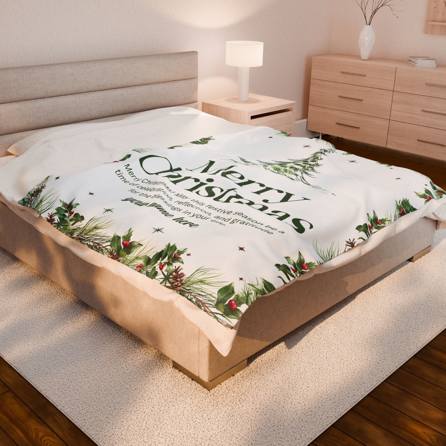 Personalized White Christmas Tree Blanket – Festive Holiday Throw with Heartfelt Message