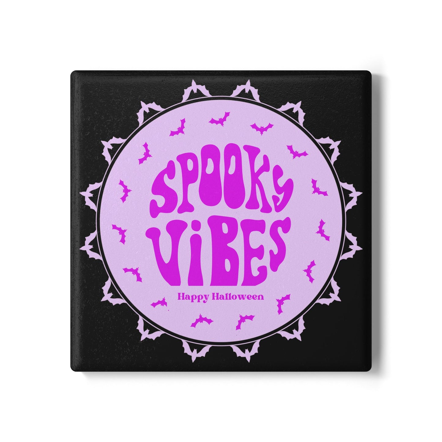 Spooky Vibes Halloween Ceramic Coaster – Festive Purple Drink Accessory