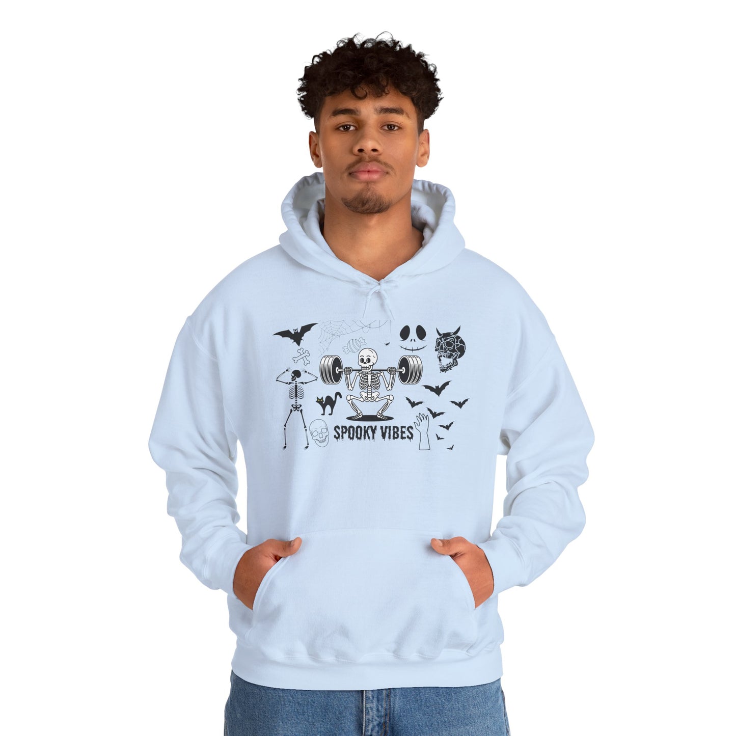 Spooky Vibes Skeleton Hoodie – Fun Halloween Gym-Themed Sweatshirt