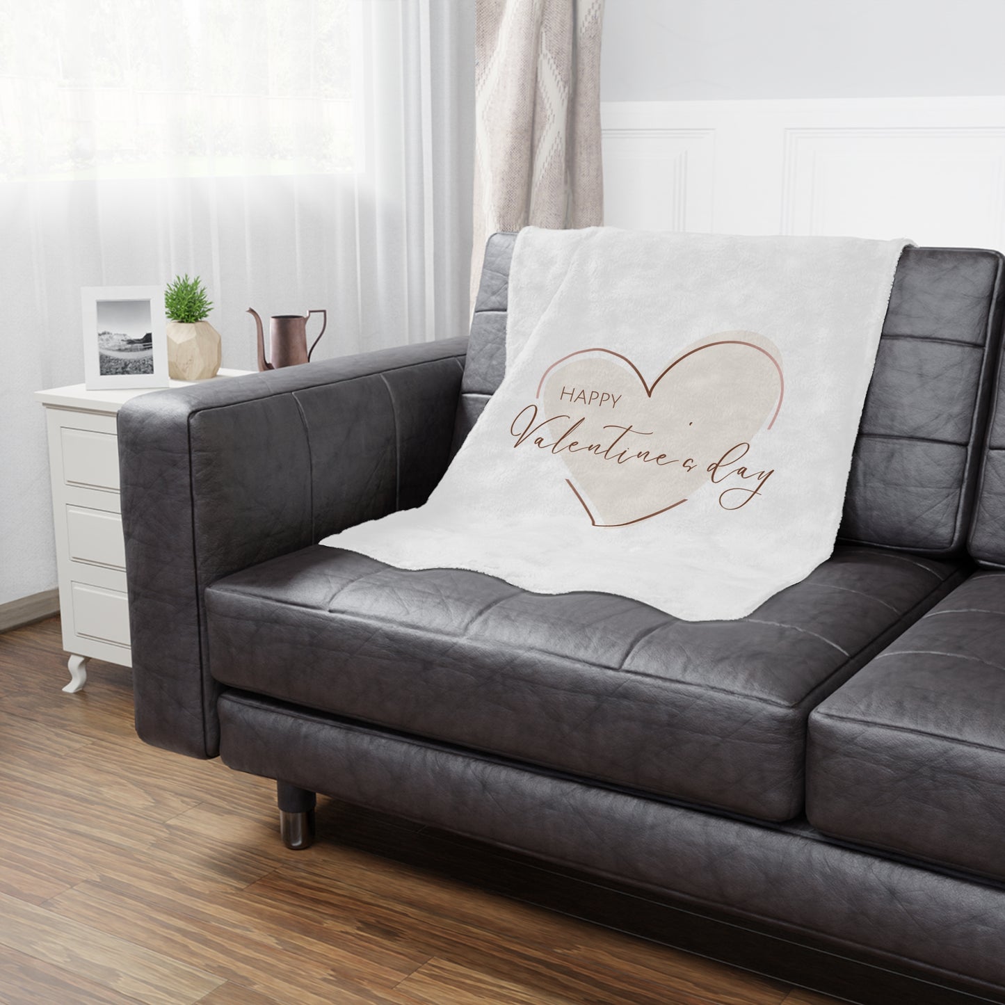 Happy Valentine Inside Heart Printed Minky Blanket for Valentine Day