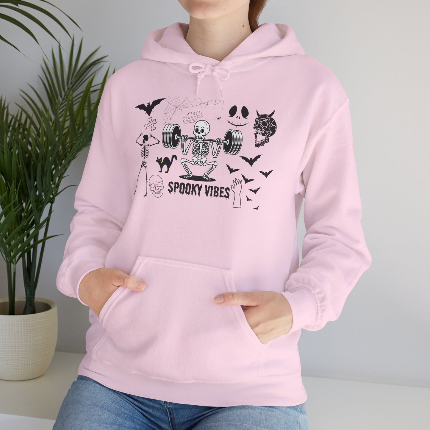 Spooky Vibes Skeleton Hoodie – Fun Halloween Gym-Themed Sweatshirt