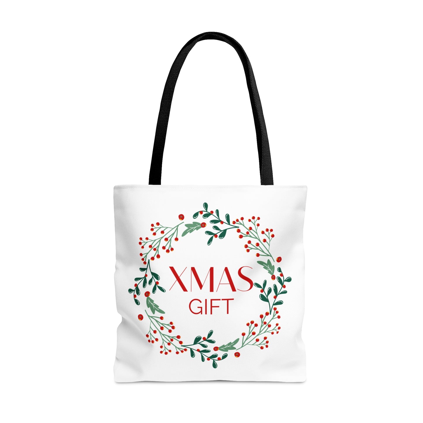 Christmas Tote Bag with “XMAS GIFT” Wreath Design – Durable All-Over Print Holiday Carryall in 3 Sizes