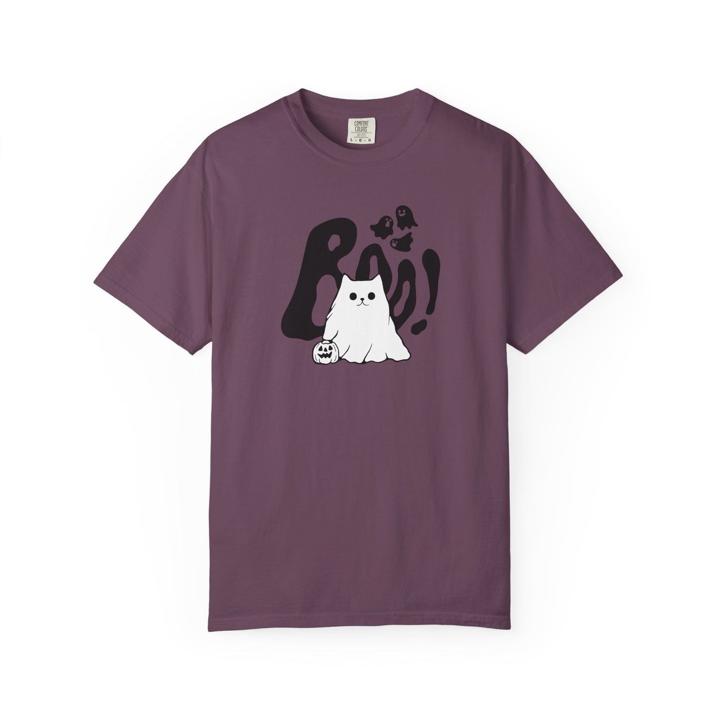 BOO Ghost Cat T-shirt– Pumpkin Purrfection for Halloween