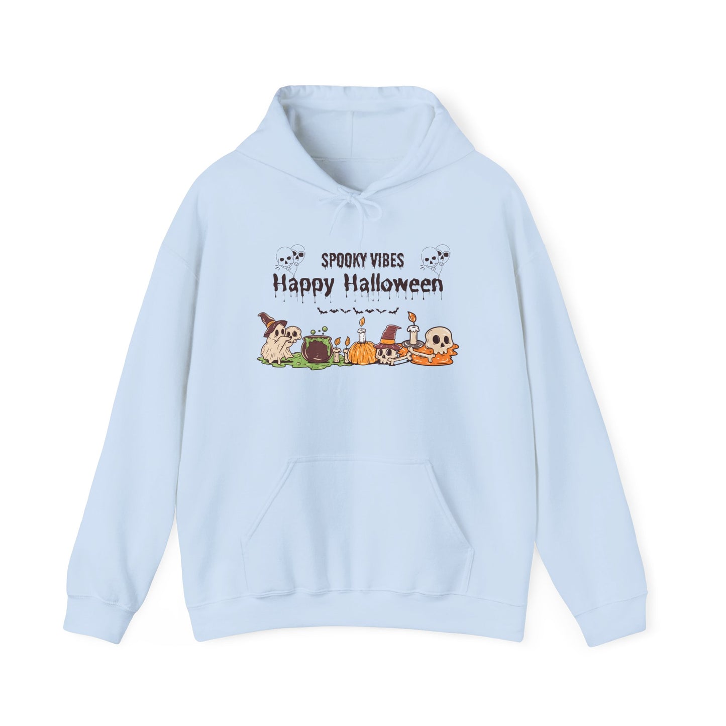 Spooky Vibes” Halloween Hoodie – Ghosts, Cauldrons & Cozy Curses