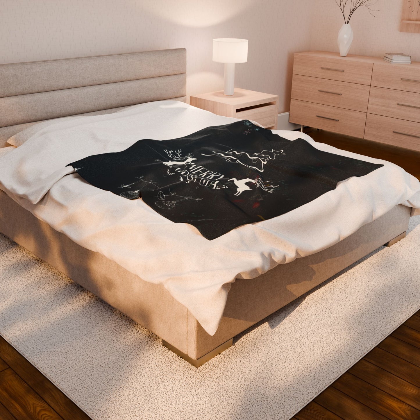 Merry Christmas in Blank Printed Velveteen Plush Blanket