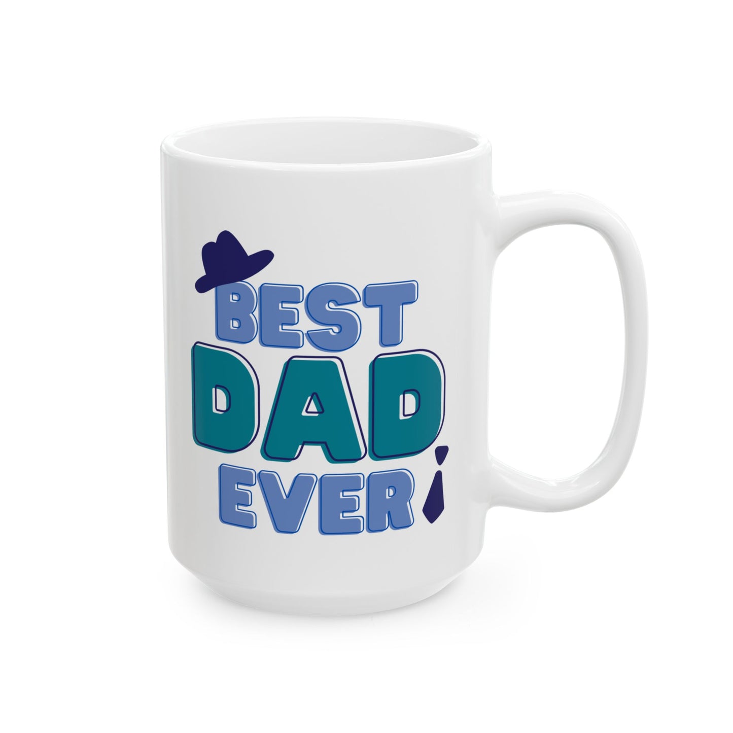 Best Dad Ever Mug – Colorful Father’s Day Coffee Cup with Hat & Tie Design, 11oz & 15oz