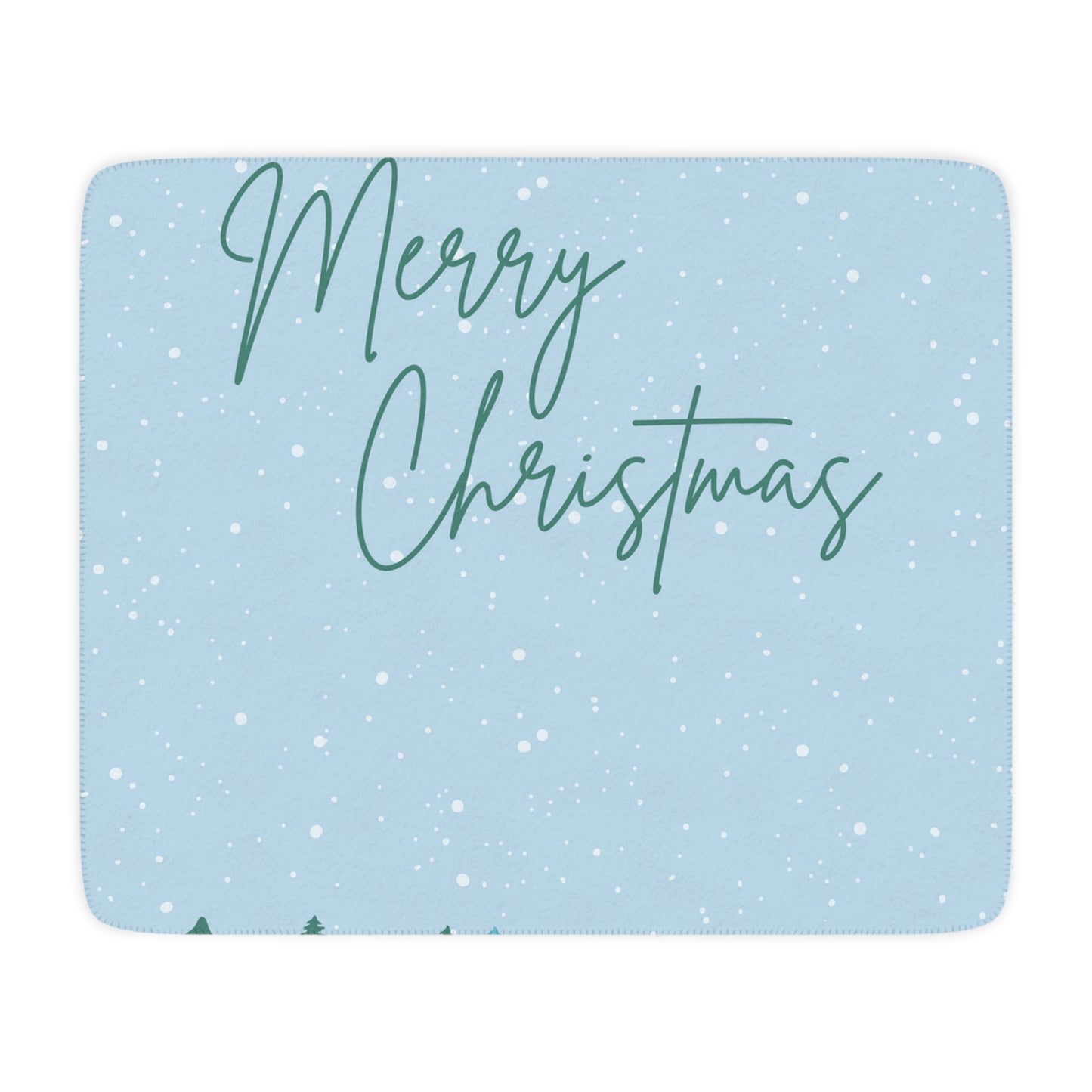Merry Christmas with Trees Printed Sherpa Blanket, Sky Blue