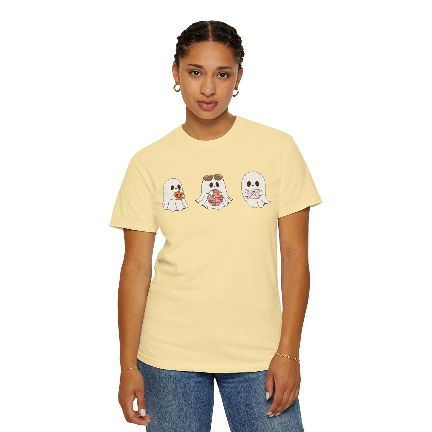 Three Cute Ghosts with Pumpkin, Trick or Treat Party Outfit – October Holiday Shirt