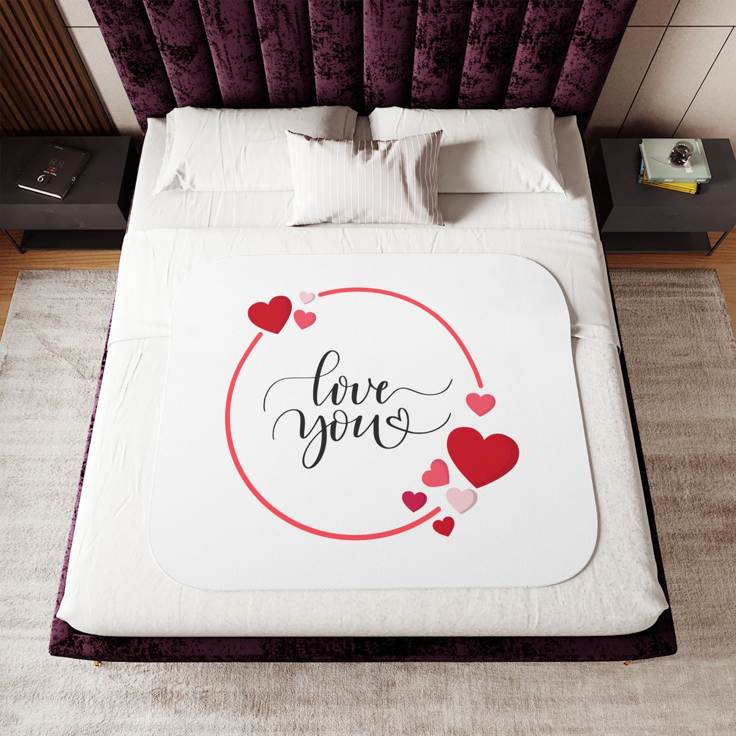 Love You with Flying Hearts Sherpa Blenket for Valentine Day