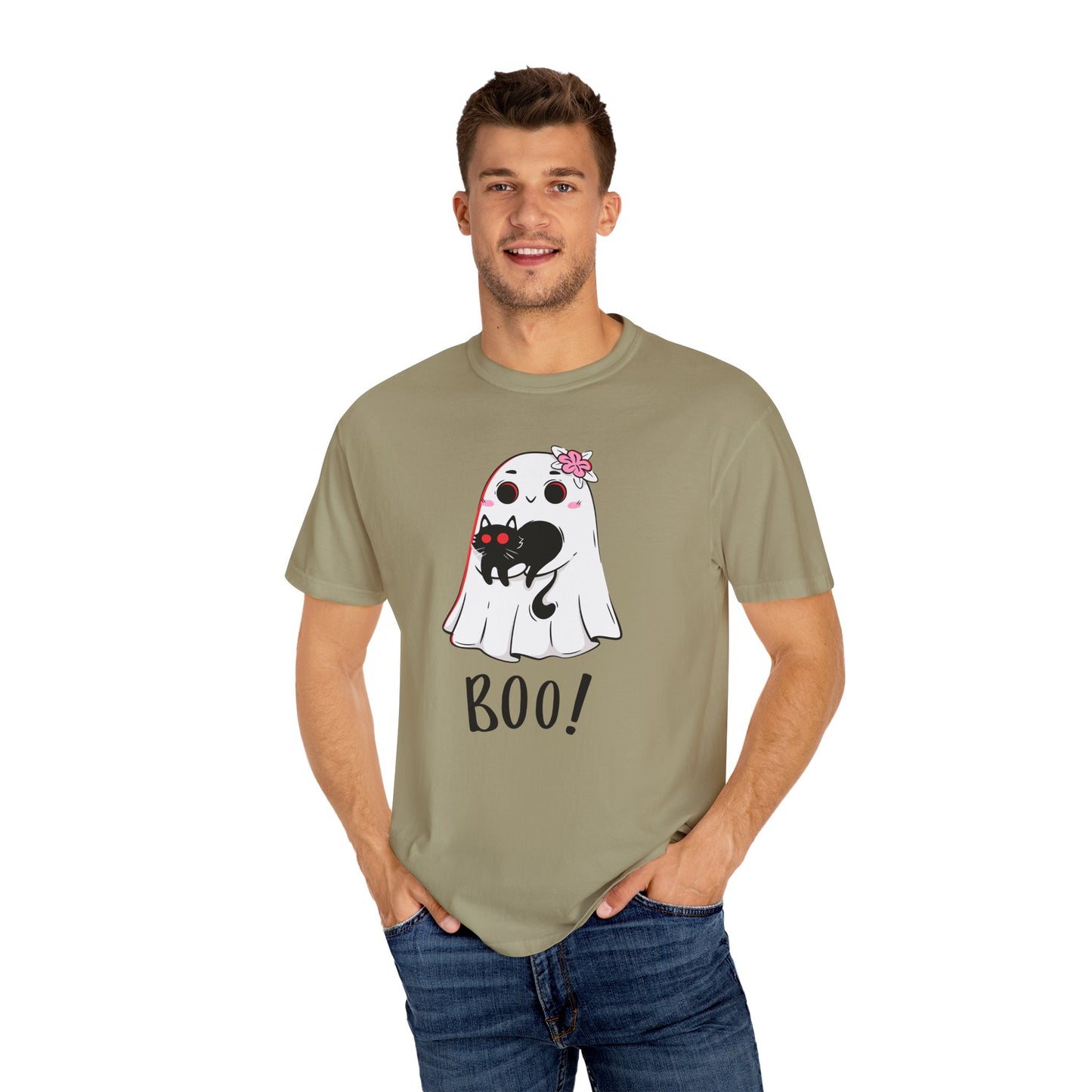 BOO Buddies Tee – Ghost & Cat Duo with Floral Charm