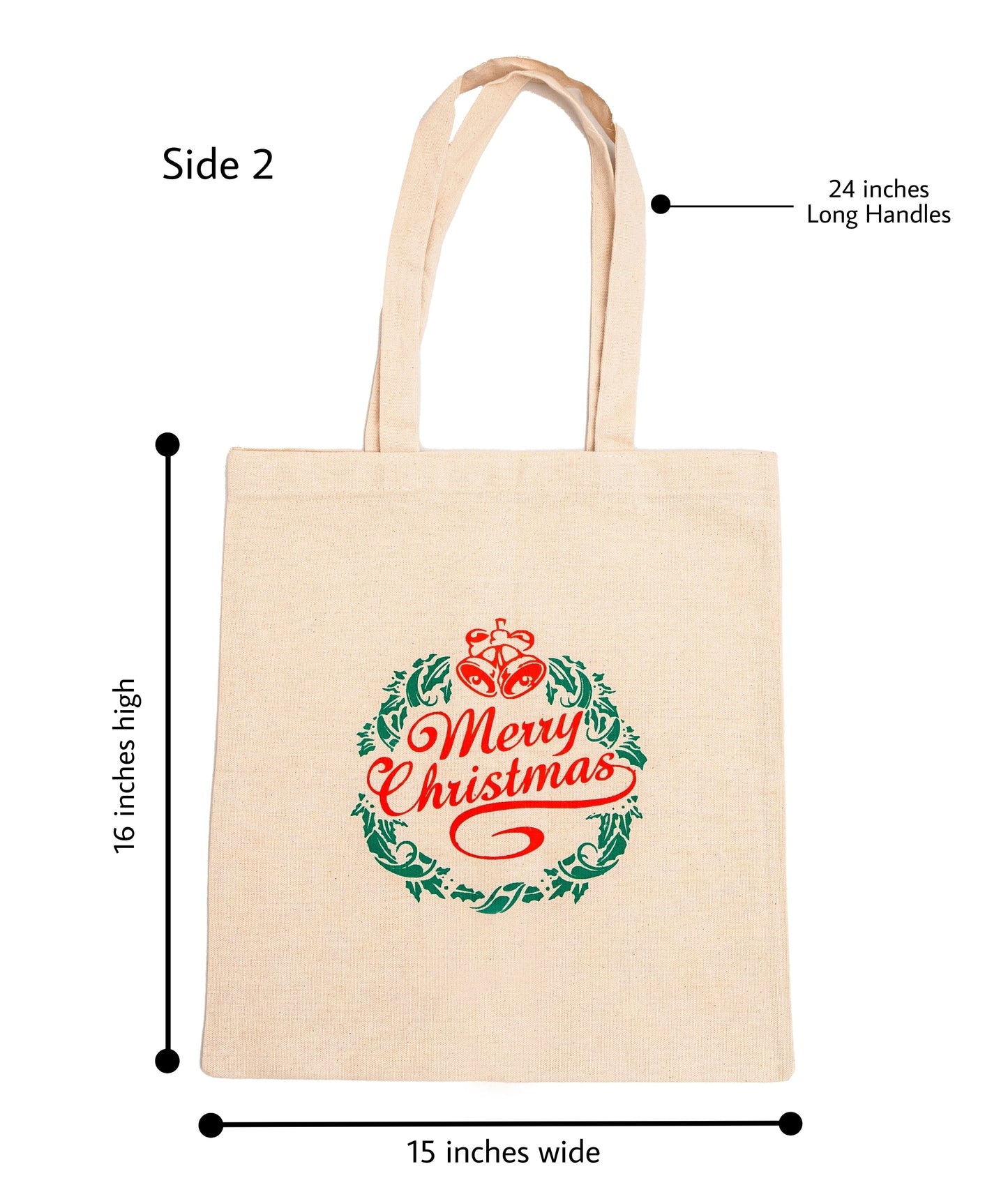 Pack Of 2 Reusable Canvas Christmas Tote Bags With Long Handle