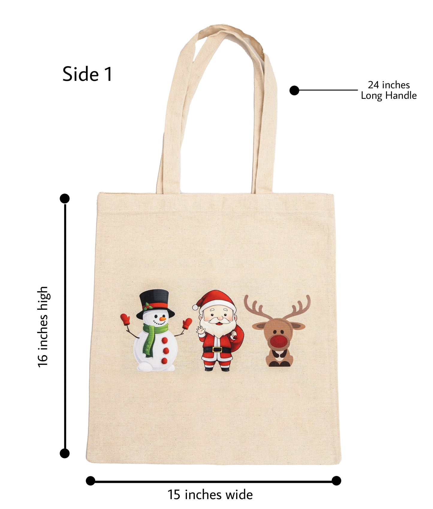 Pack Of 2 Reusable Canvas Christmas Tote Bags With Long Handle