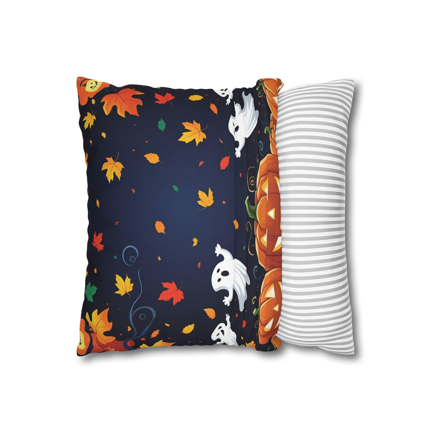 Fall Halloween Pillowcase with Pumpkins, Ghosts & Autumn Leaves – Festive Throw Pillow Cover for Seasonal Home Decor