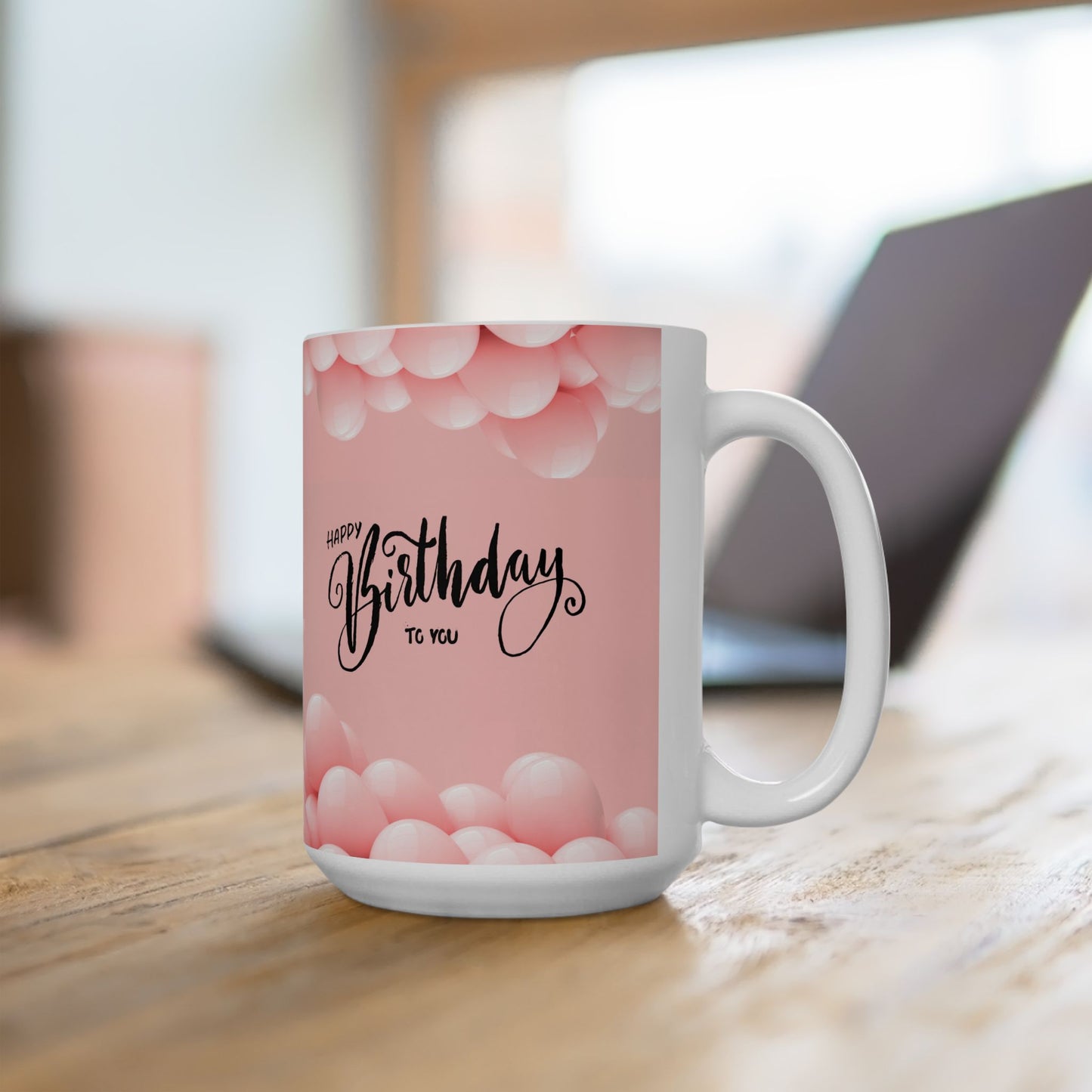Happy Birthday Ceramic Mugs 15 oz, Pink, Birthday Gift for Her