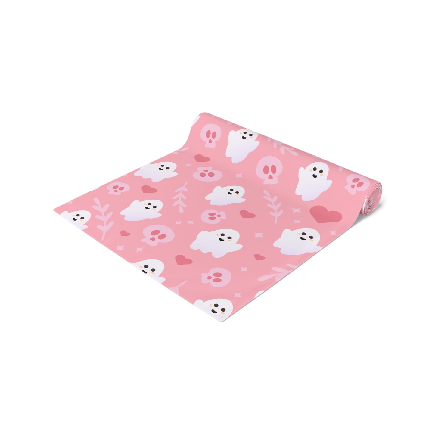 Pink Ghost & Skull Table Runner – Whimsical Romantic Halloween Decor