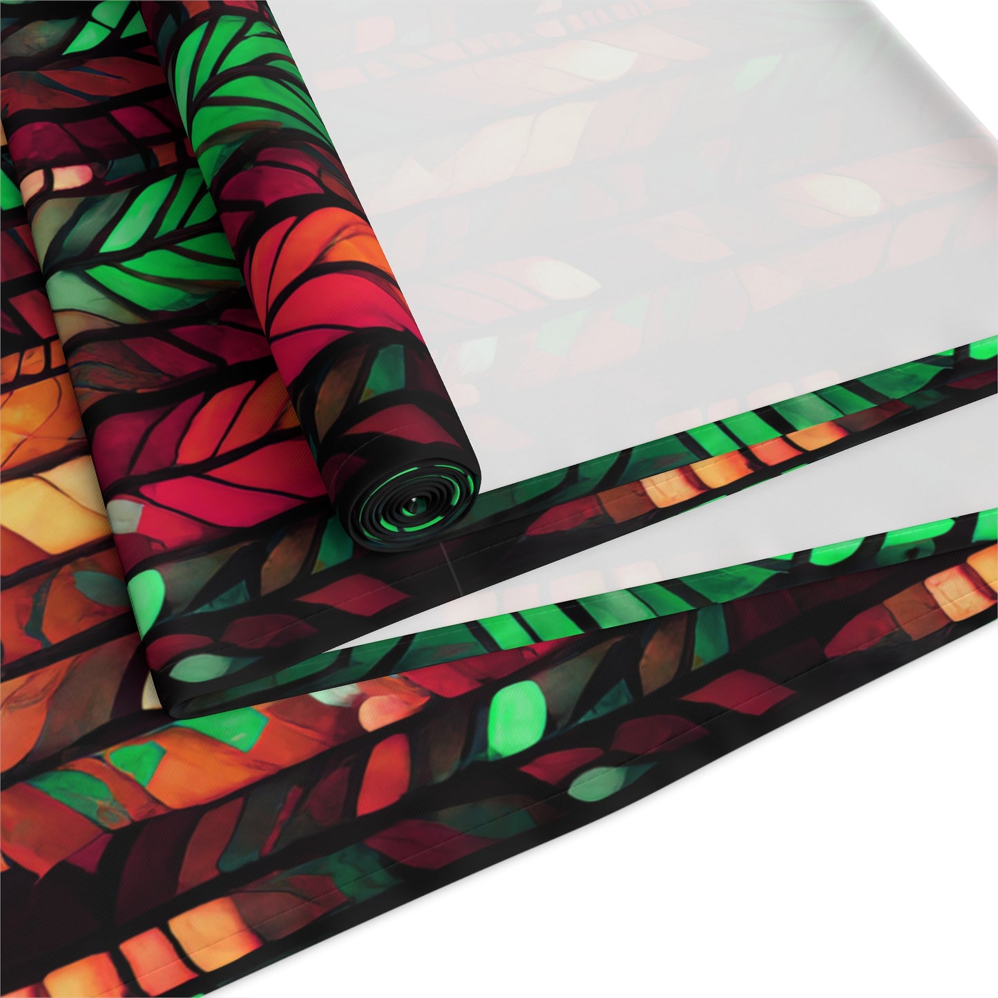 Autumn Leaf Pattern Table Runner – Festive Red, Orange & Green Fall Decor